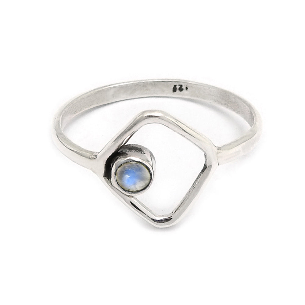 Natural Rainbow Moonstone Statement Band Promise Bezel Ring Solid Silver