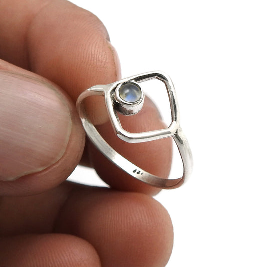 Natural Rainbow Moonstone Statement Band Promise Bezel Ring Solid Silver