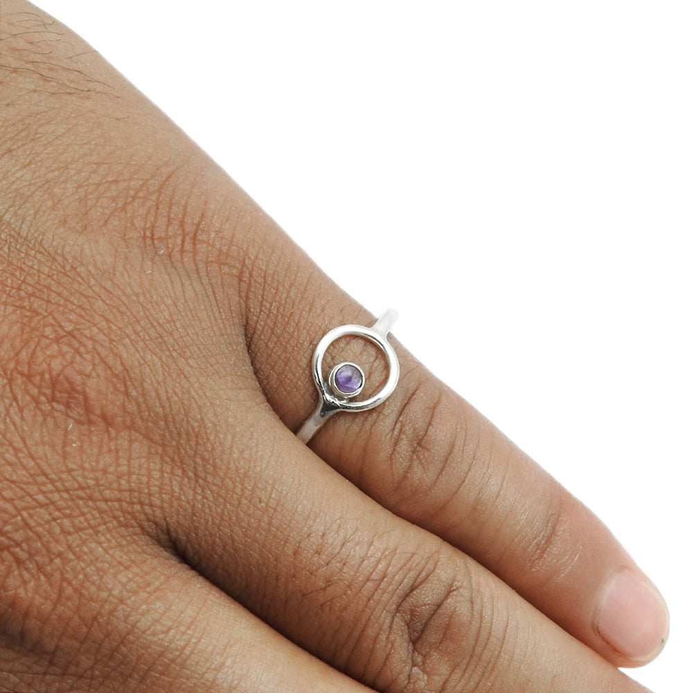 Amethyst Gemstone Boho Band Wife Statement Crown Chakra Ring Solid Silver