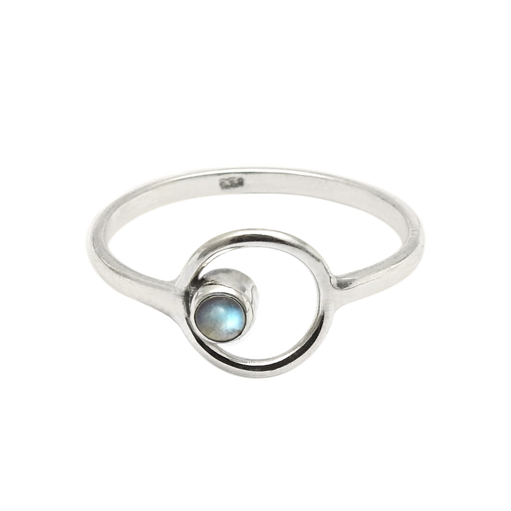 Round Natural Labradorite 925 Silver Mother Birthday Band Engagement Ring