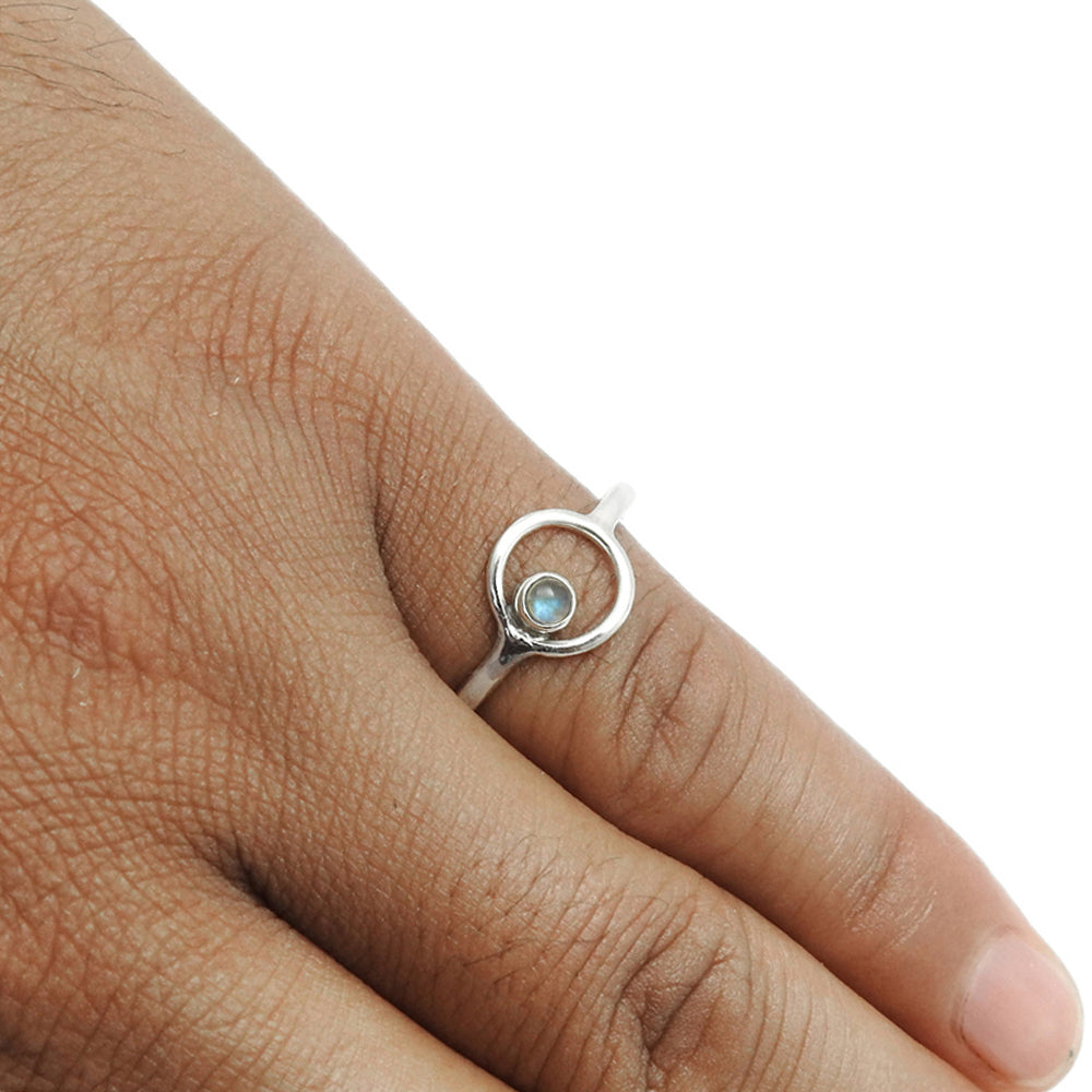 Round Natural Labradorite 925 Silver Mother Birthday Band Engagement Ring