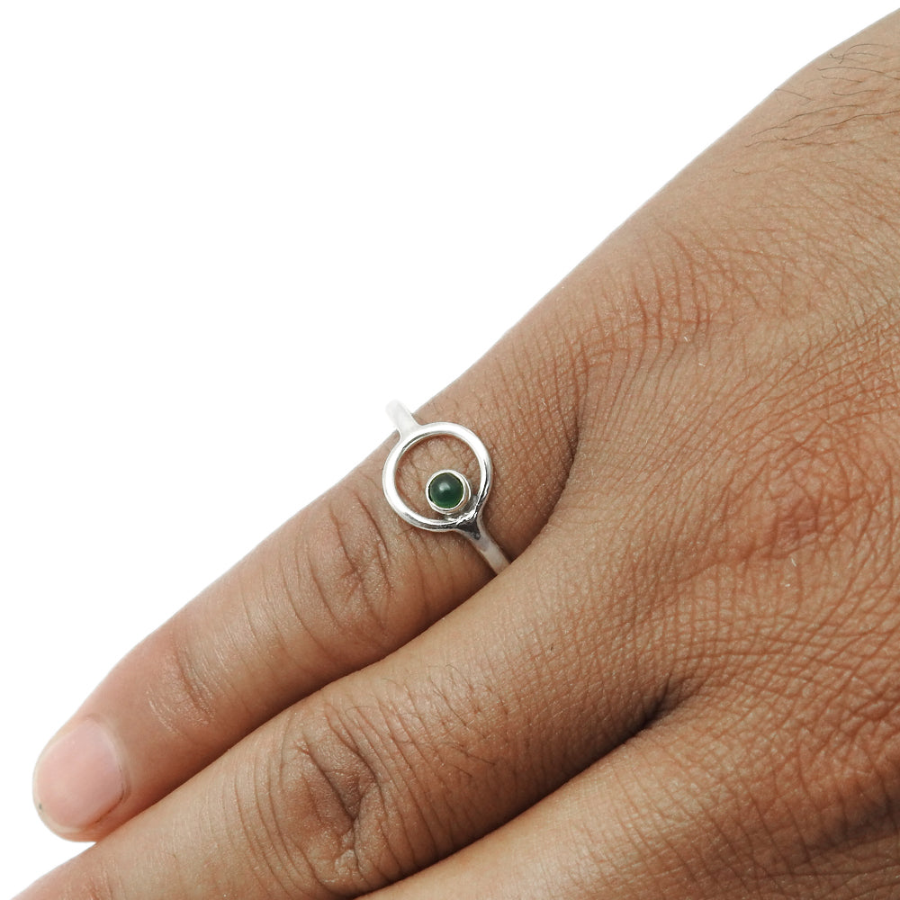 Green Onyx Gemstone 925 Solid Silver Sister Birthday Band Bezel Boho Ring