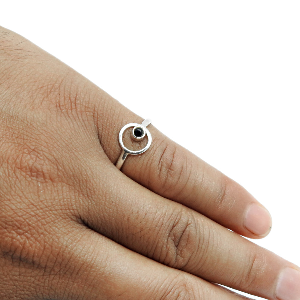 Black Onyx Gemstone Solid Sterling Silver Band Root Chakra Bezel New Ring