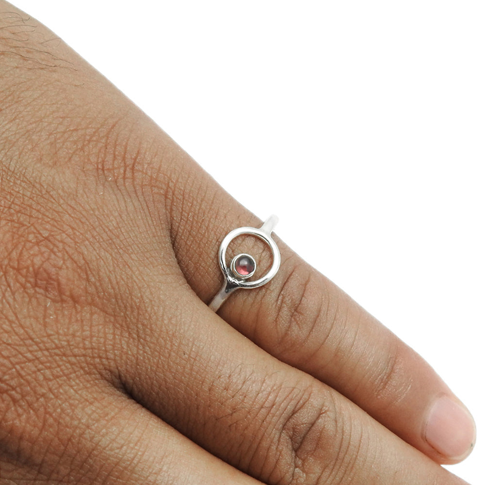 Root Chakra Garnet Gemstone 925 Sterling Silver Promise Bezel Band Ring