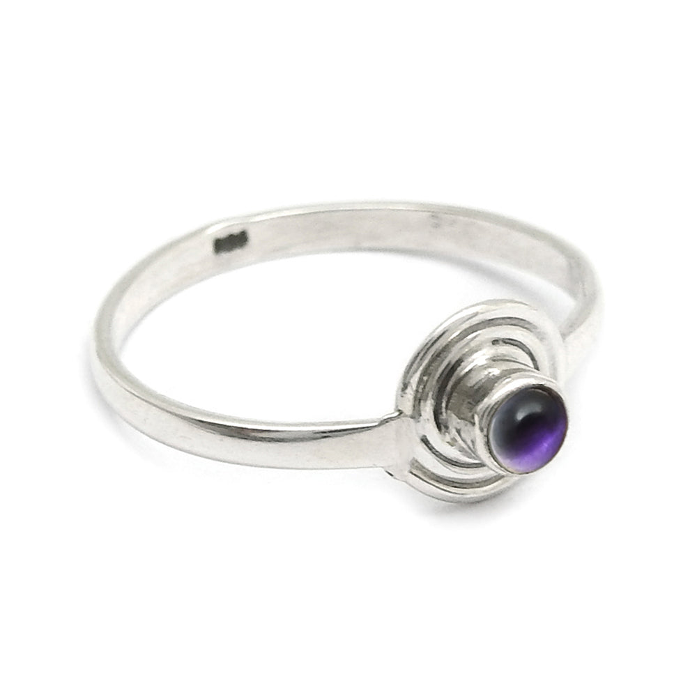 Crown Chakra Round Natural Amethyst Ethnic Band Ring Solid Sterling Silver