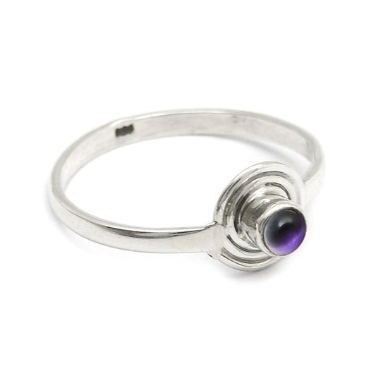 Crown Chakra Round Natural Amethyst Ethnic Band Ring Solid Sterling Silver