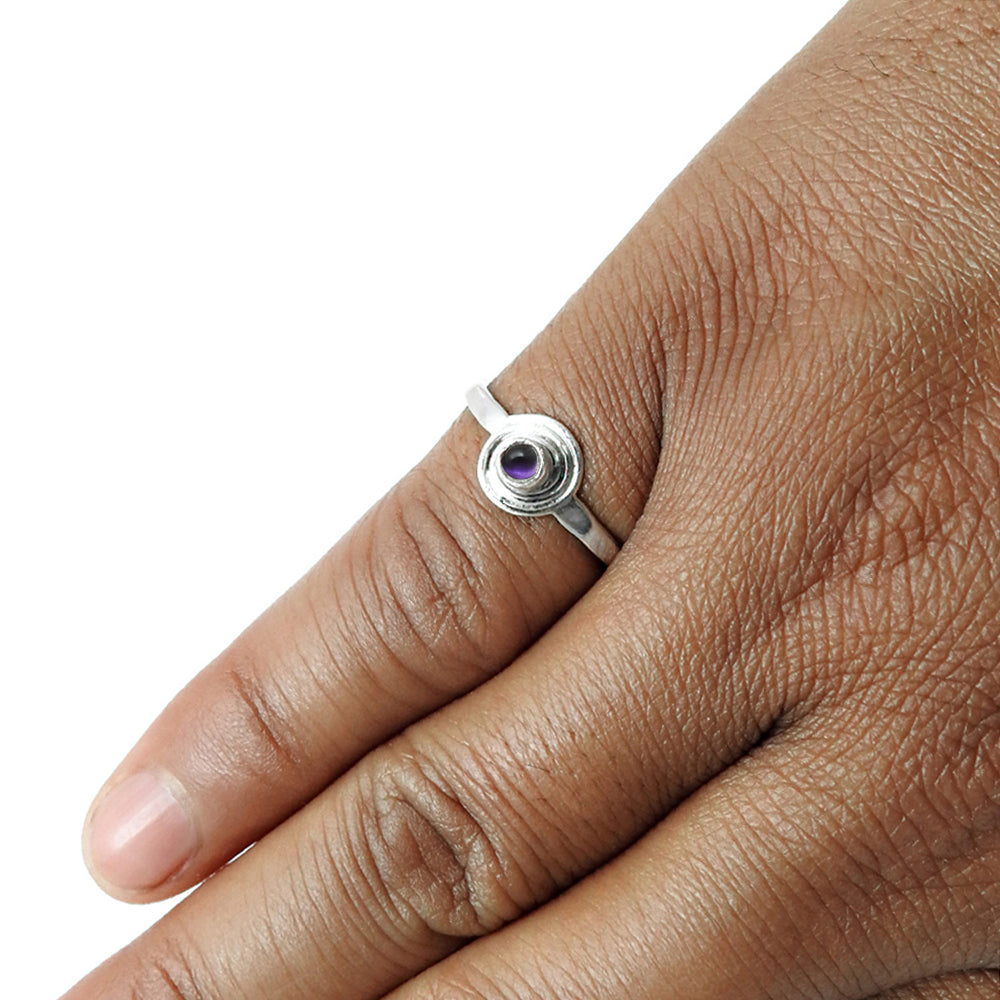 Crown Chakra Round Natural Amethyst Ethnic Band Ring Solid Sterling Silver