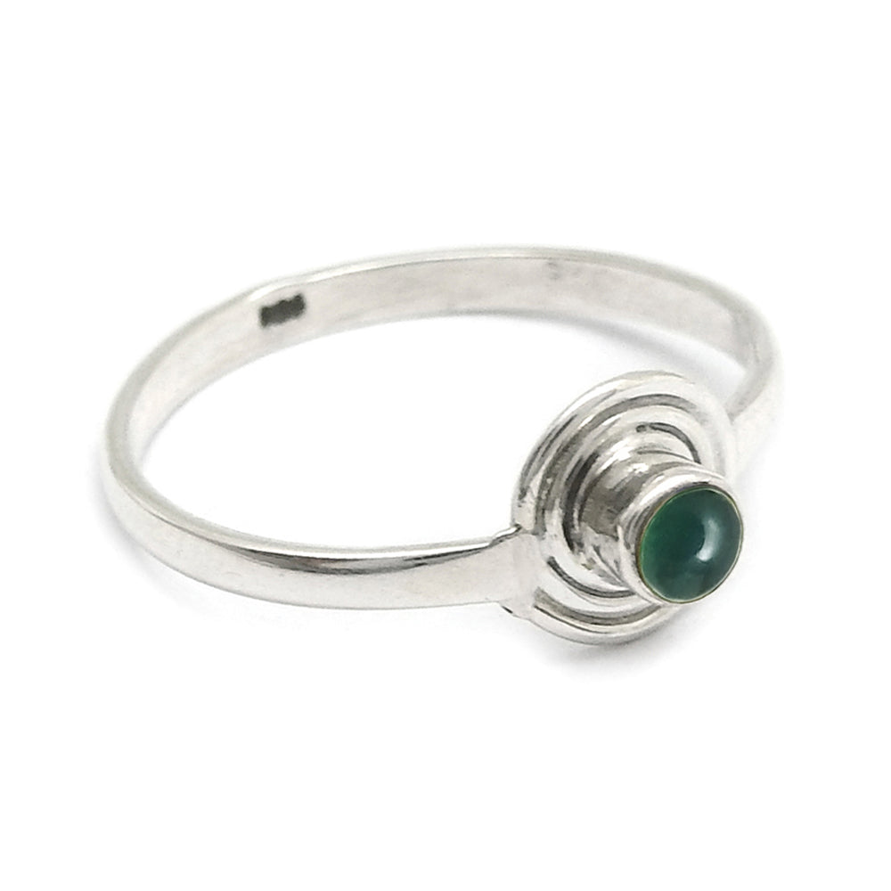 Green Onyx Stone Bezel Anniversary Wedding Band Daughter Ring 925 Silver