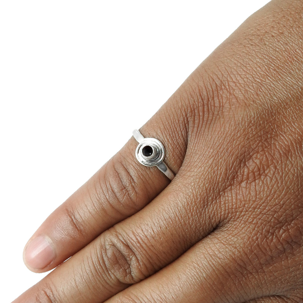 Natural Black Onyx Solid Sterling Silver Mother Bezel Band Promise New Ring