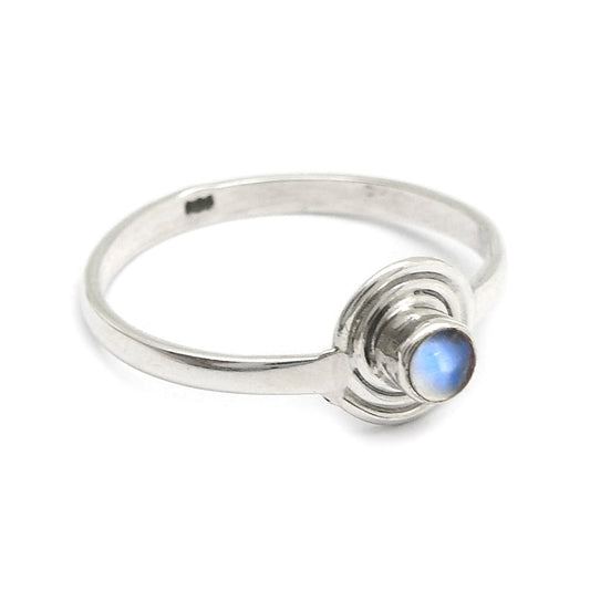 Round Rainbow Moonstone Stone 925 Sterling Silver Band Sister Bezel Ring