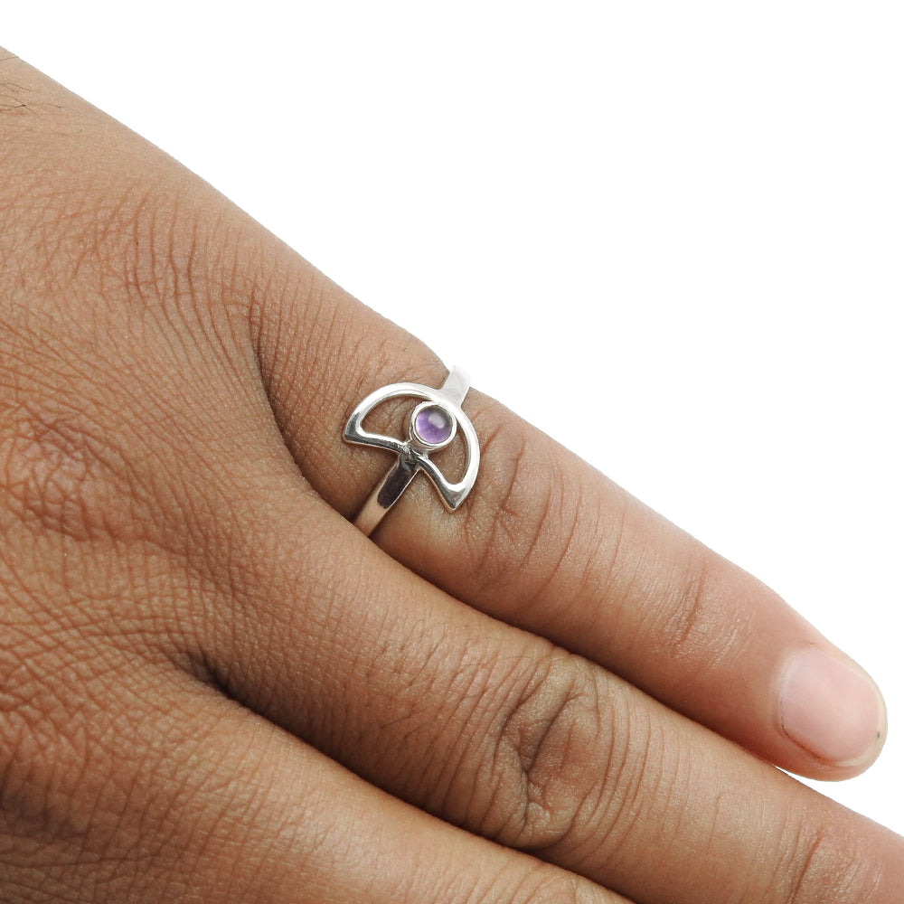 Amethyst Gemstone 925 Silver Promise Band Wife Moon Elegant February Ring