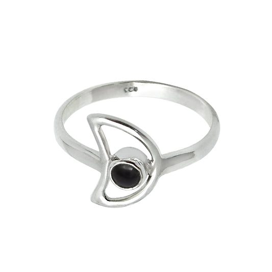 Round Natural Black Onyx 925 Sterling Silver Band Promise Moon Wife Ring
