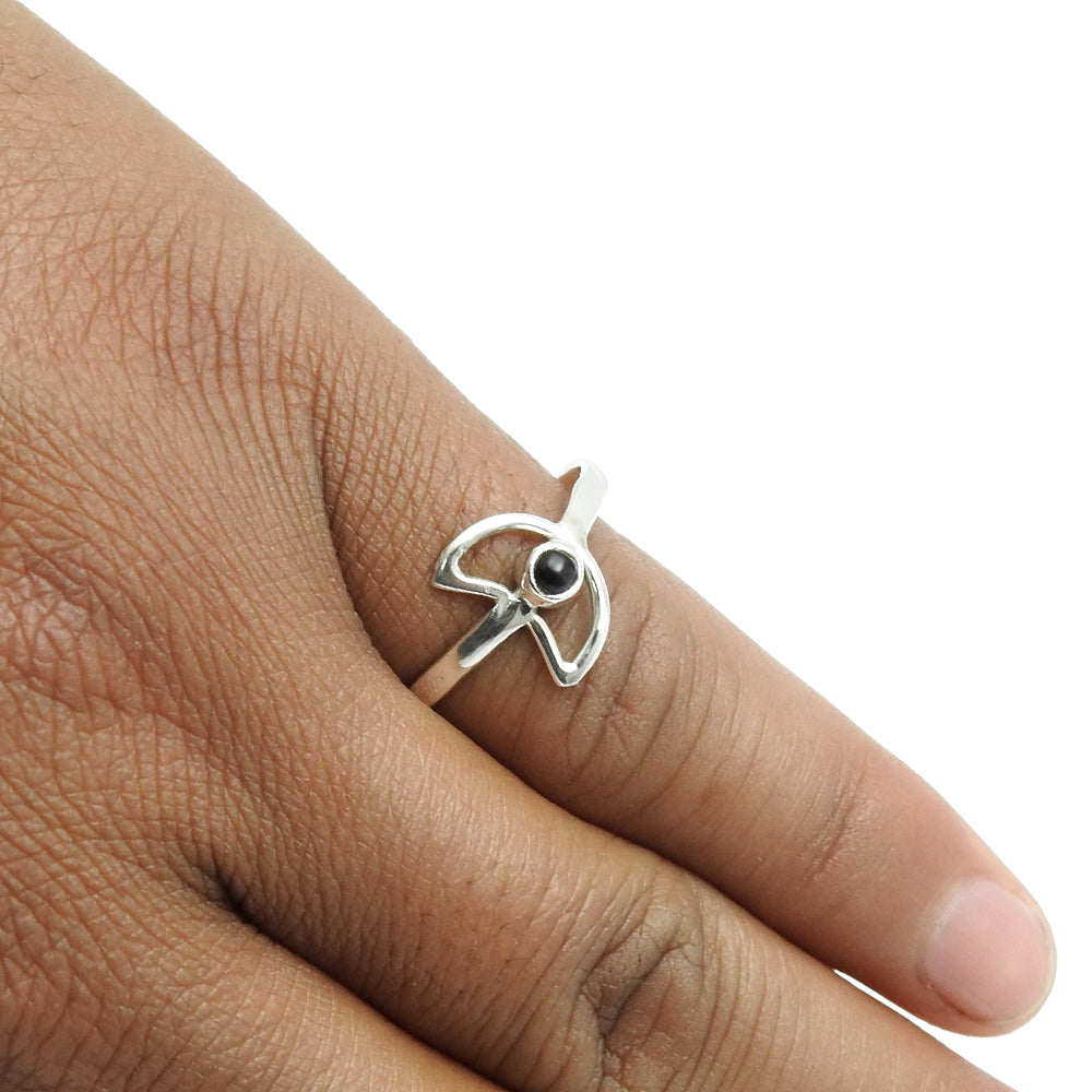 Round Natural Black Onyx 925 Sterling Silver Band Promise Moon Wife Ring