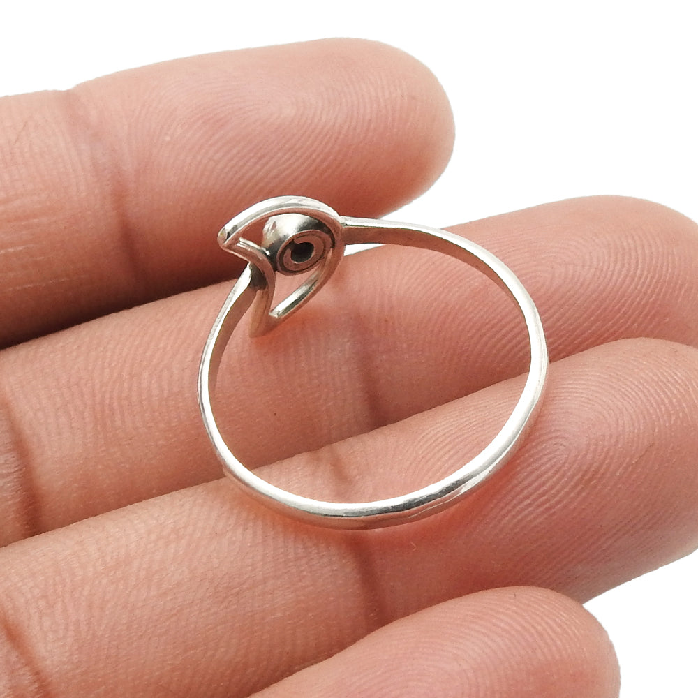 Round Natural Black Onyx 925 Sterling Silver Band Promise Moon Wife Ring