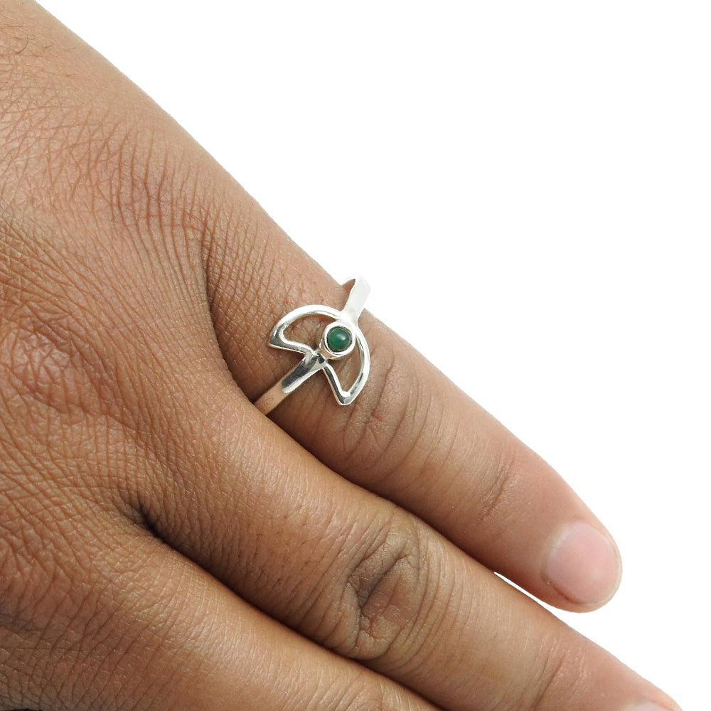 Round Natural Green Onyx 925 Solid Silver Daughter Moon Band Artisan Ring