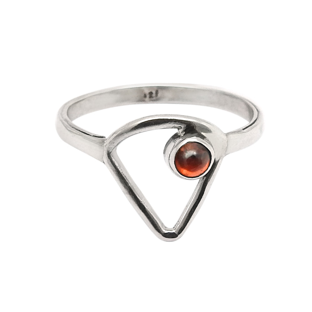 Round Garnet Stone Trendy Triangle Art Deco Band Ring 925 Solid Silver