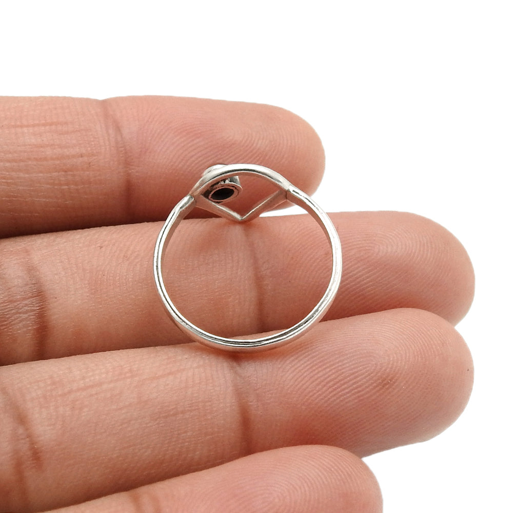 Round Garnet Stone Trendy Triangle Art Deco Band Ring 925 Solid Silver