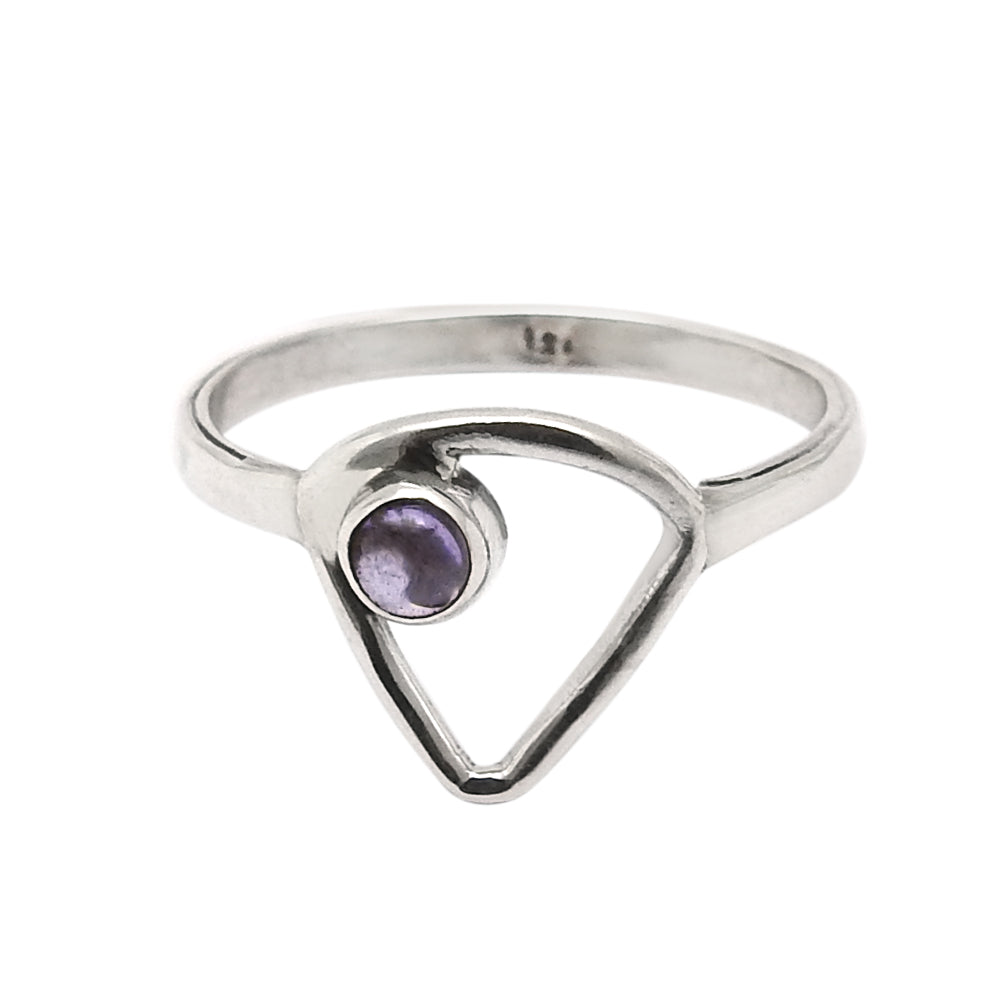 Crown Chakra Amethyst Gemstone 925 Sterling Silver Triangle Band Bezel Ring