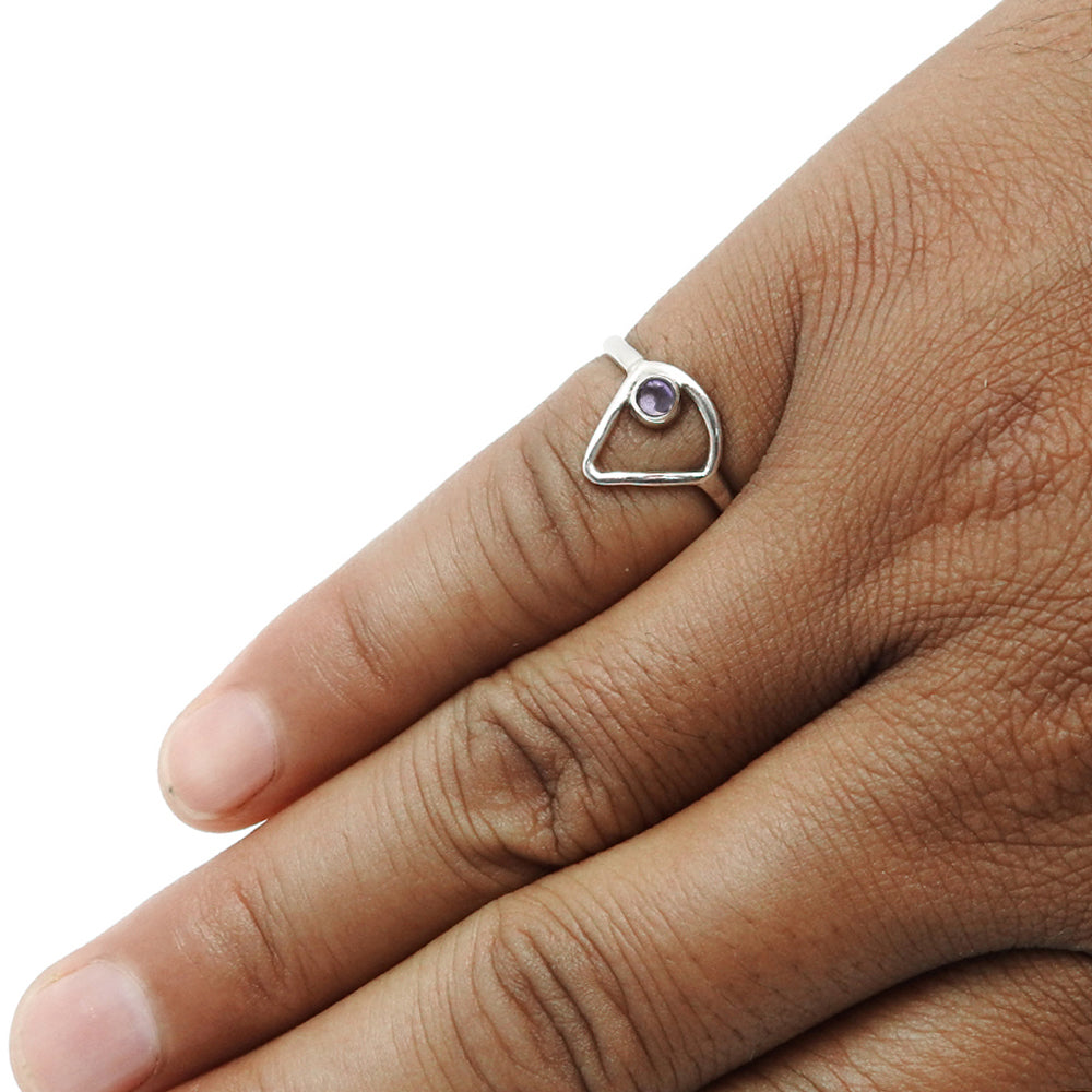 Crown Chakra Amethyst Gemstone 925 Sterling Silver Triangle Band Bezel Ring