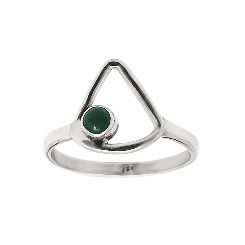 Round Natural Green Onyx Band Triangle Unique Ring Solid Sterling Silver