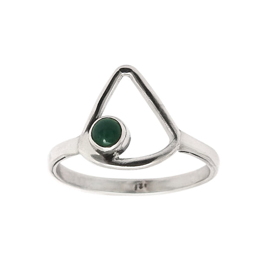 Round Natural Green Onyx Band Triangle Unique Ring Solid Sterling Silver