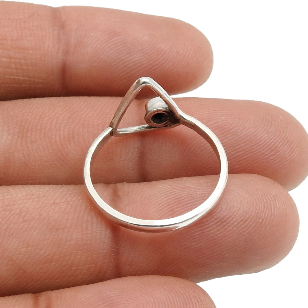 Round Natural Green Onyx Band Triangle Unique Ring Solid Sterling Silver
