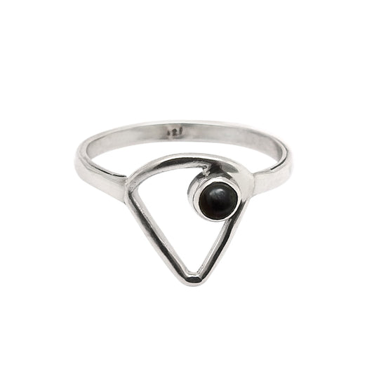 Natural Black Onyx 925 Silver Band Promise Anniversary Wife Triangle Ring