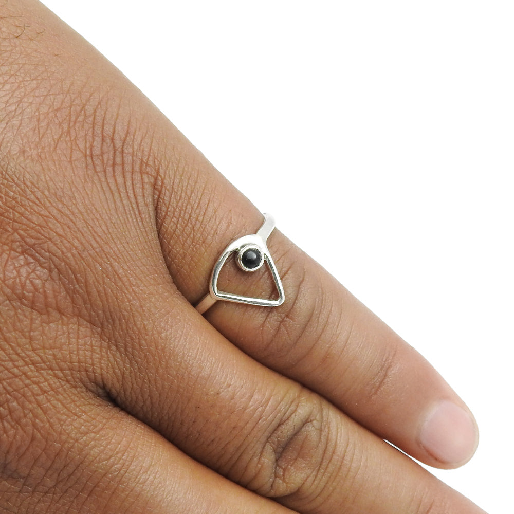 Natural Black Onyx 925 Silver Band Promise Anniversary Wife Triangle Ring