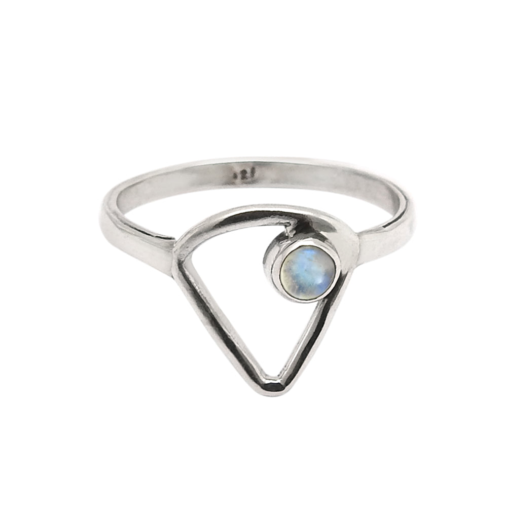 Rainbow Moonstone Gemstone Solid Silver Birthday Triangle Band Bezel Ring