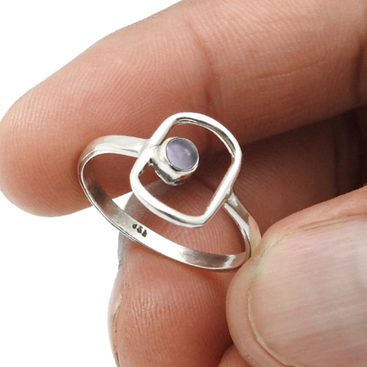 Round Amethyst Gemstone 925 Sterling Silver Handmade Band Bezel Sister Ring