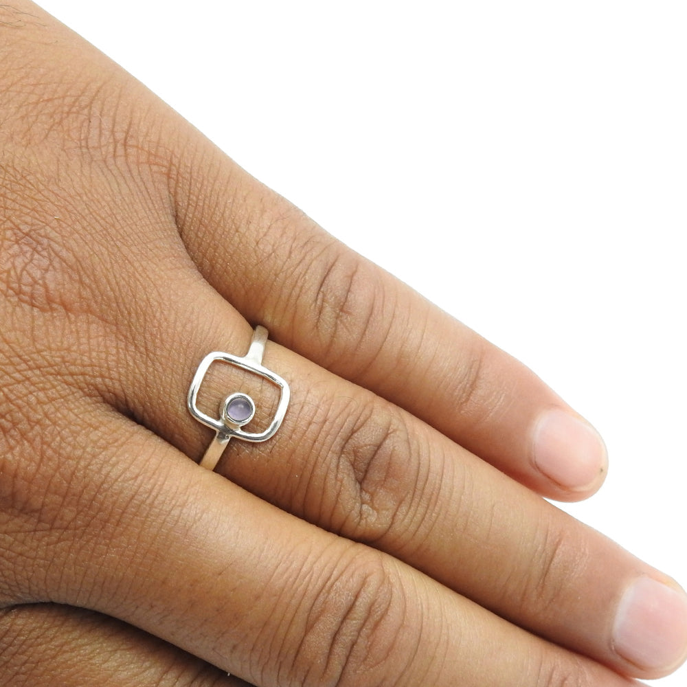Round Amethyst Gemstone 925 Sterling Silver Handmade Band Bezel Sister Ring