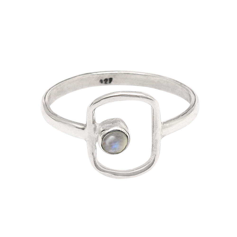 Natural Rainbow Moonstone Boho Band Art Deco Ring Solid Sterling Silver