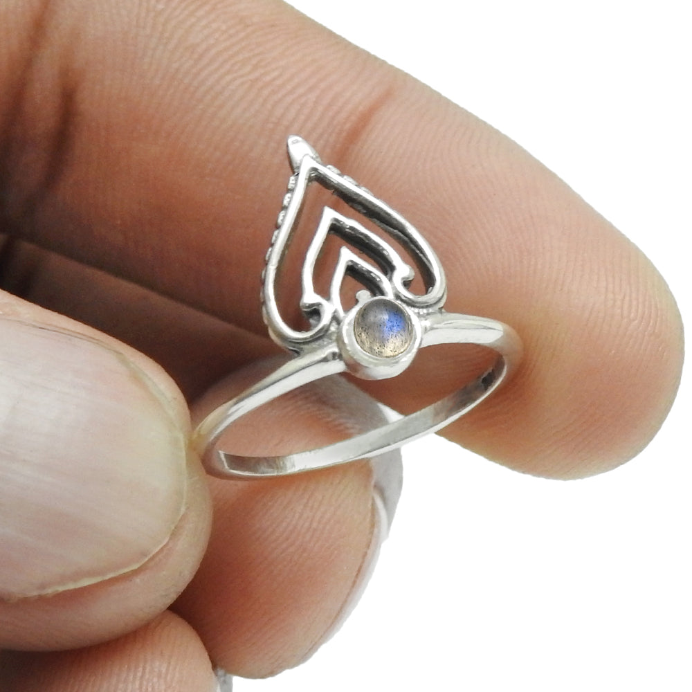 Round Labradorite Gemstone Solid Sterling Silver Mother Crown Band Ring