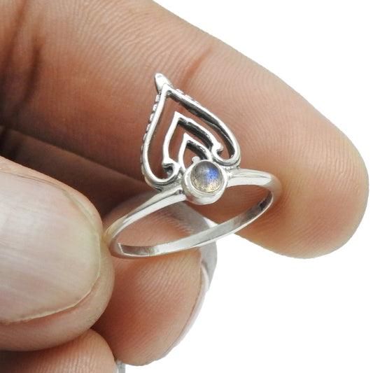 Round Labradorite Gemstone Solid Sterling Silver Mother Crown Band Ring