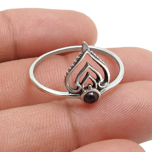 Natural Garnet 925 Silver Wedding Crown Elegant Mother Band Bezel Ring