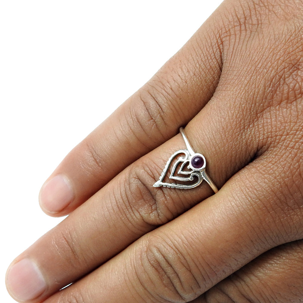 Round Amethyst Gemstone 925 Solid Silver Anniversary Crown Band Ring