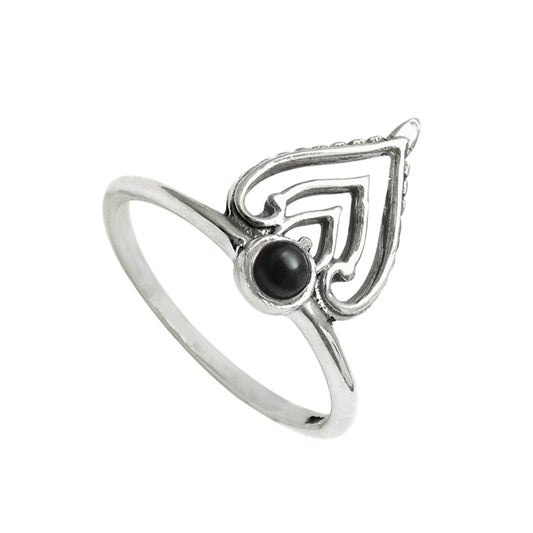 Round Black Onyx Gemstone Daughter Crown Bezel Band Ring 925 Solid Silver