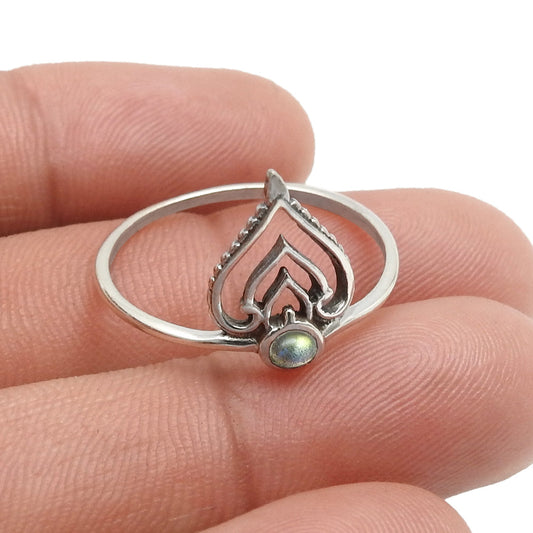 Round Labradorite Gemstone Solid Sterling Silver Mother Crown Band Ring