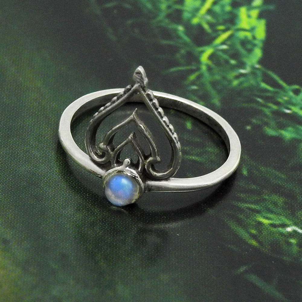 Natural Rainbow Moonstone Band Artisan Crown Ring Solid Sterling Silver