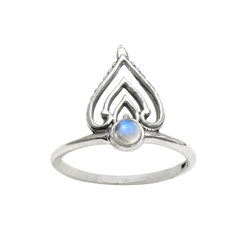 Natural Rainbow Moonstone Band Artisan Crown Ring Solid Sterling Silver