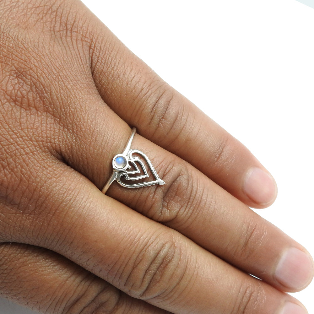 Natural Rainbow Moonstone Band Artisan Crown Ring Solid Sterling Silver