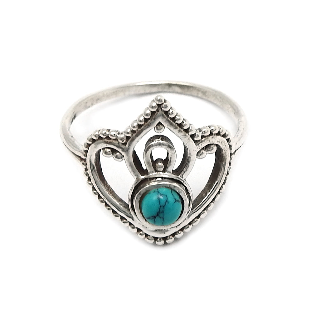 Natural Turquoise Band Anniversary Unique Crown Bezel Ring 925 Silver