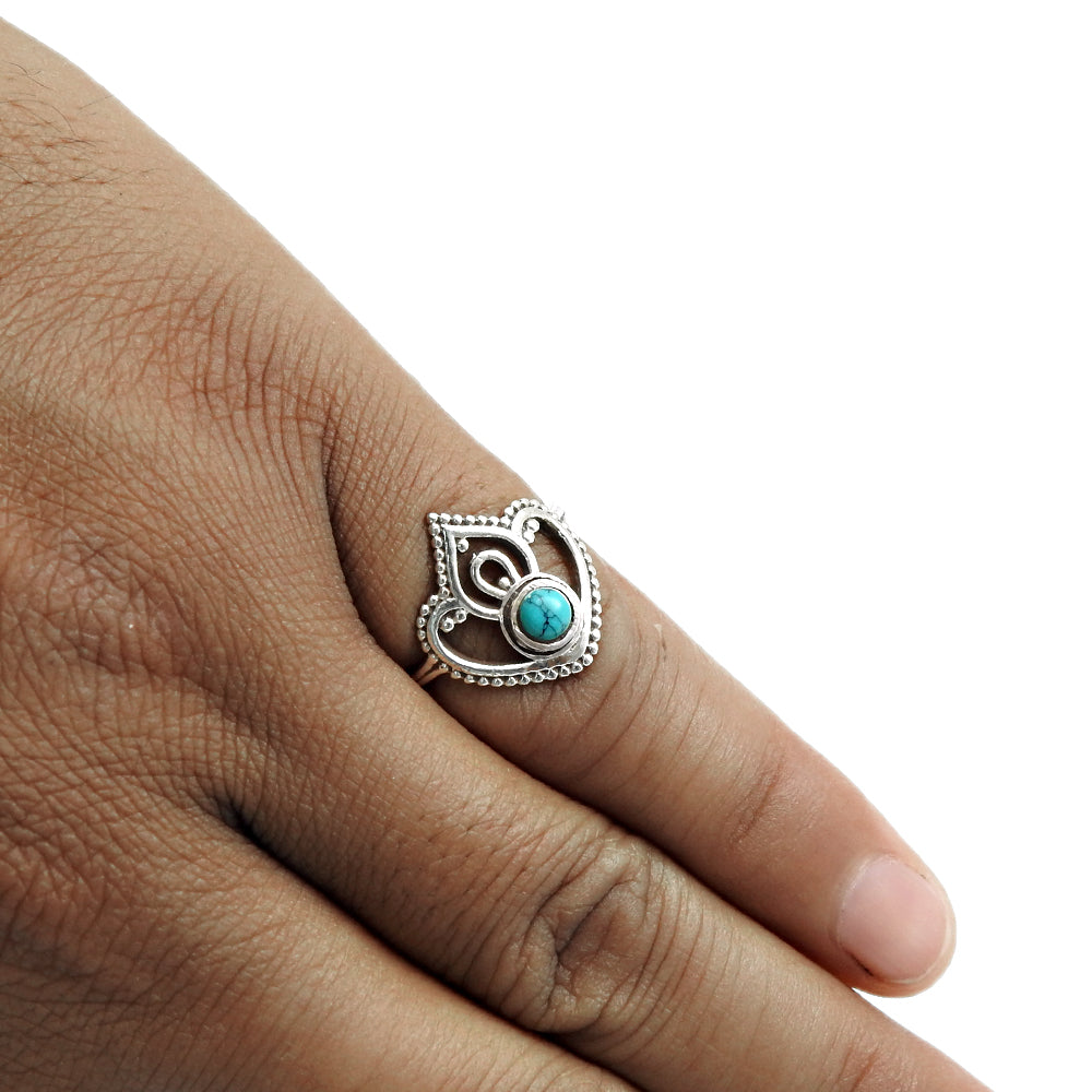 Natural Turquoise Band Anniversary Unique Crown Bezel Ring 925 Silver