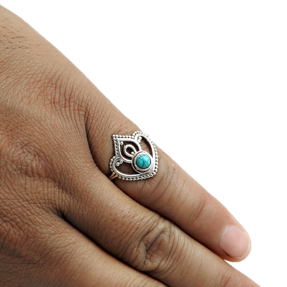 Natural Turquoise Band Anniversary Unique Crown Bezel Ring 925 Silver