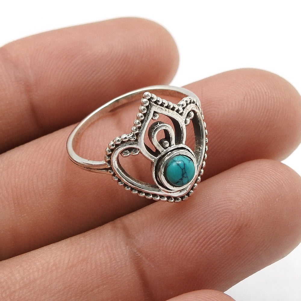 Natural Turquoise Band Anniversary Unique Crown Bezel Ring 925 Silver