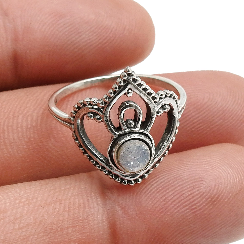 Druzy Gemstone Ring 925 Sterling Silver Handmade Jewelry