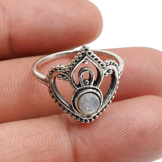 Druzy Gemstone Ring 925 Sterling Silver Handmade Jewelry
