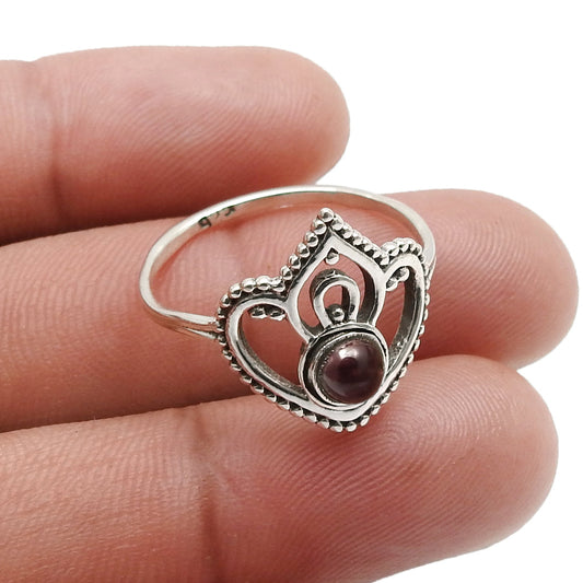 Garnet Gemstone Solid Sterling Silver Band Anniversary Wife Crown Ring