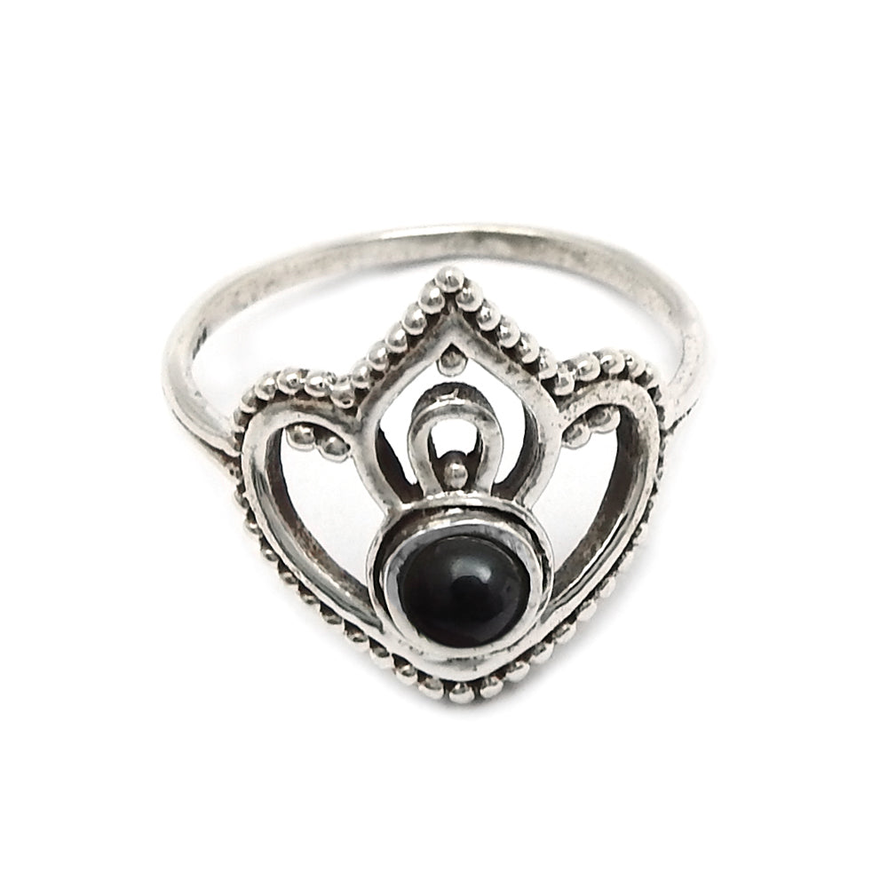 Black Onyx Gemstone 925 Sterling Silver Wedding Crown Trendy Band Ring