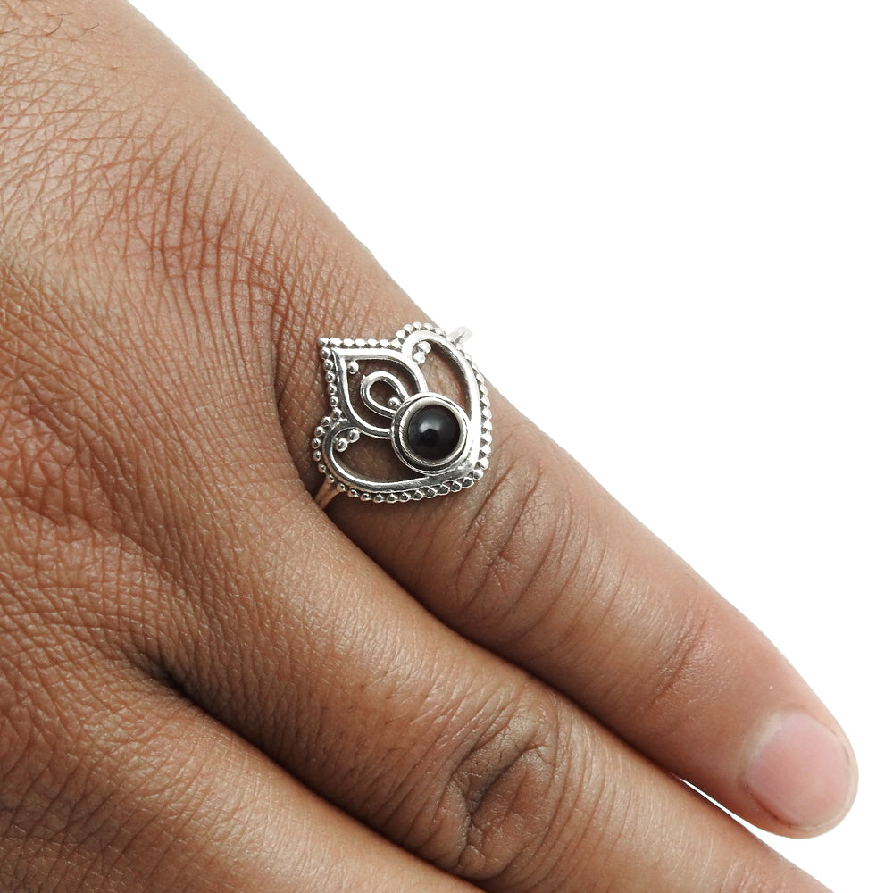 Black Onyx Gemstone 925 Sterling Silver Wedding Crown Trendy Band Ring